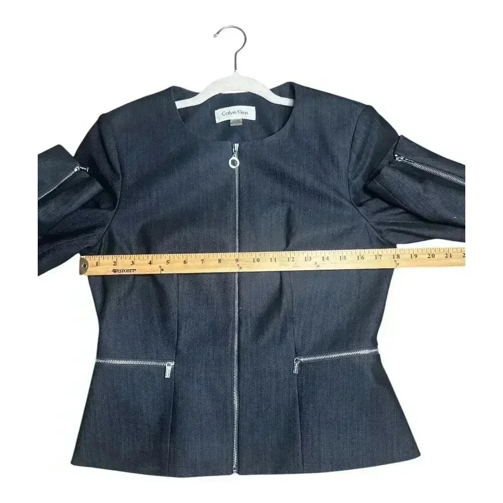 Calvin Klein Womens Denim Blue Peplum Zip Up Blazer, Size 8 - Picture 9 of 10